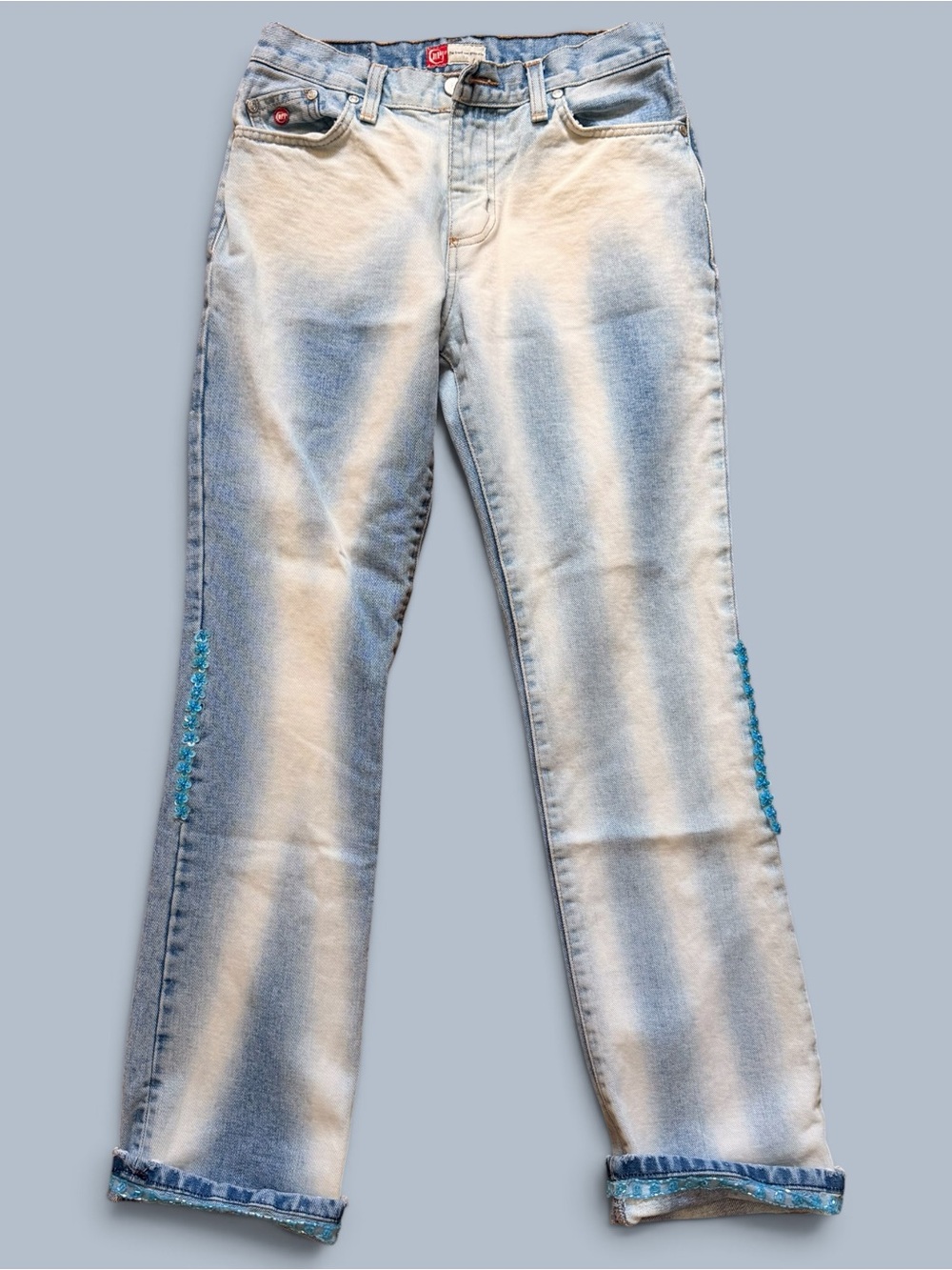 Vtg Y2K NPJ Made in Italy Ombre Flared Jeans Size 28 Embellished McBling
